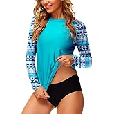 Deerose Women UPF 50+ Rash Guard Printed Swim Shirts Surf Swimwear Top