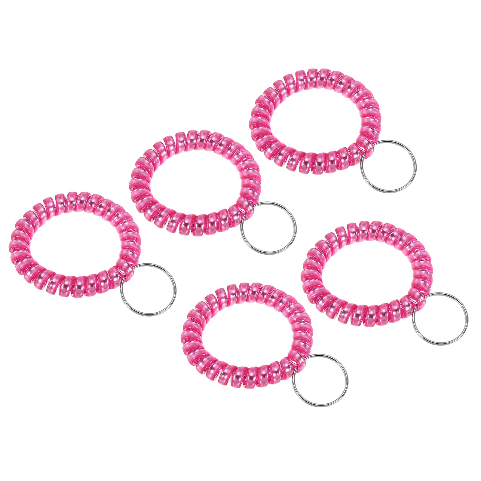 PATIKIL Stretchable Wristband Wristlet Keychain, 5 Pack TPU Spiral Wrist Coil Key Ring Holder for Outdoor Sport Gym Pool Sauna ID Badge, Metallic Rose Red