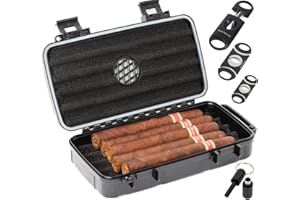 Mantello Cigars Travel Cigar Humidor Case - Cigar Case with 2 Ring, V-Cut & Punch Cutters - Waterproof & Airtight - Accessories Cigar Gifts for Men (5 Cigar case)