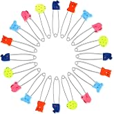 30 pcs Baby Safety Diaper Pin with Plastic Head Animal Pattern 2.4 Inch Secure Clips for Fastening Baby Clothes Diaper Napkins Stainless Steel Kids Newborn Safety Pin with Lock Buckle, Random Patterns