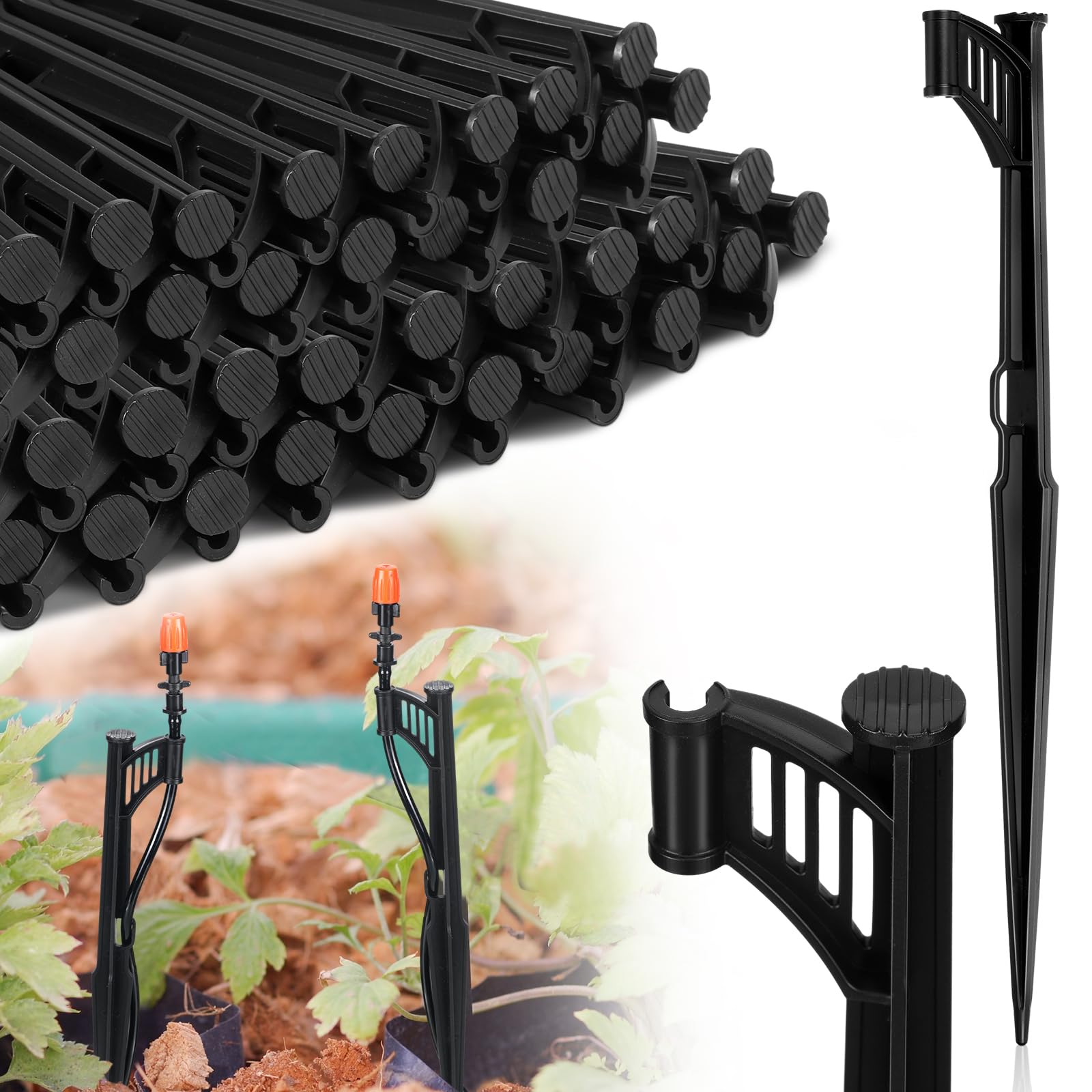 Photo 1 of GlikCeil 50 Pcs 12.8" Irrigation Drip Support Stakes 1/4 Inch Tubing Hose Holder Adjustable Riser Drip Lines Ground Stakes for Micro Sprinkler Gardens Irrigation Supplies
