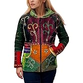 Agan Traders Women's 2026 Winter Boho Rib Knit Patch Tie-dye Hoodie Sweatshirt Jacket