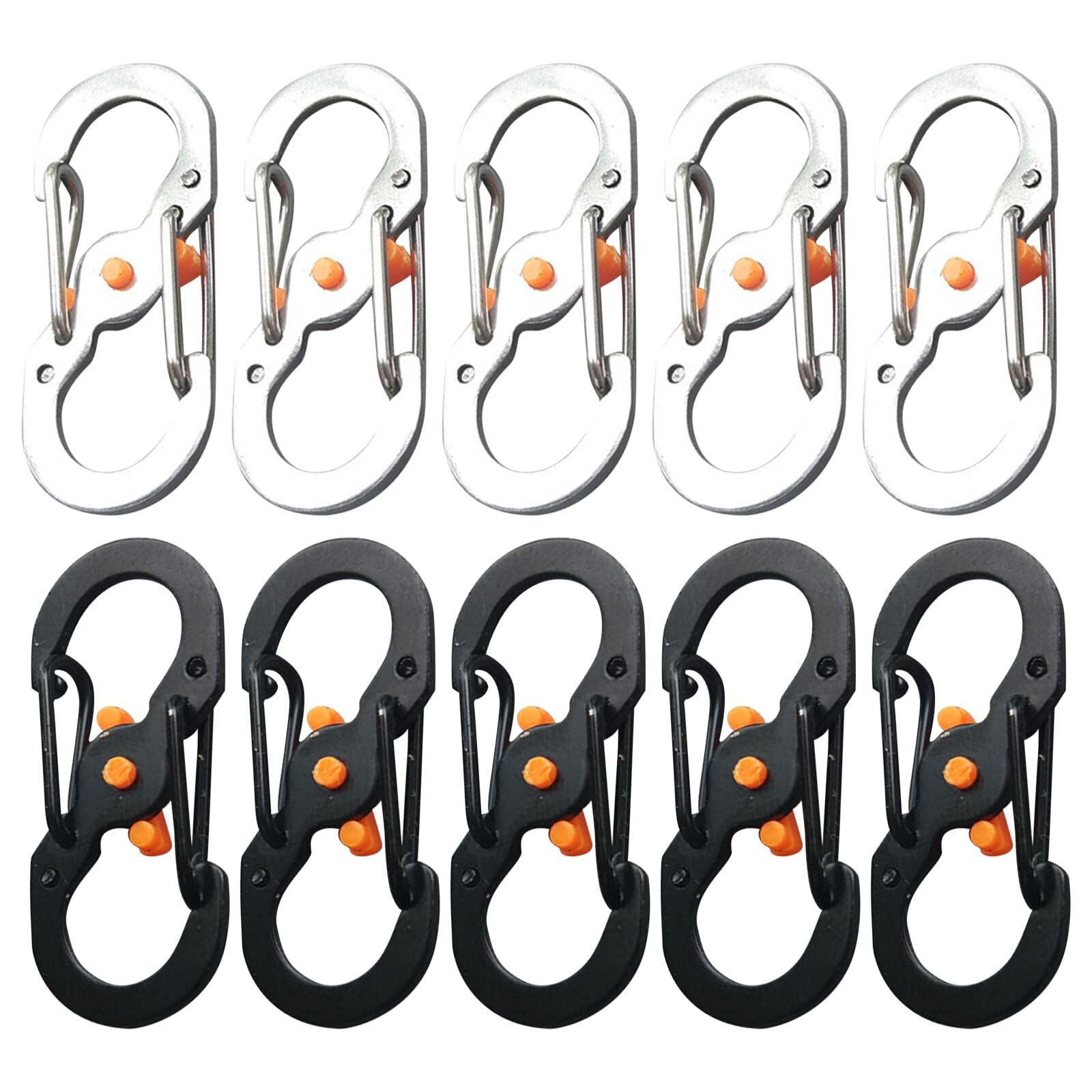 Cdemiy S Carabiner Clip, 10 PCS Mini Stainless Steel Carabiner, S Shape Keychain Hook Clip with Lock, for Small Backpacks Keys or Dog Tags for Home Outdoor Hiking Fishing Camping Travel