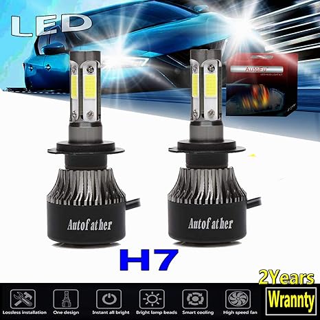 2 Pcs 200W LED H7 Headlight Bulbs Kit High Low Beam Bulbs 6000K White High Power