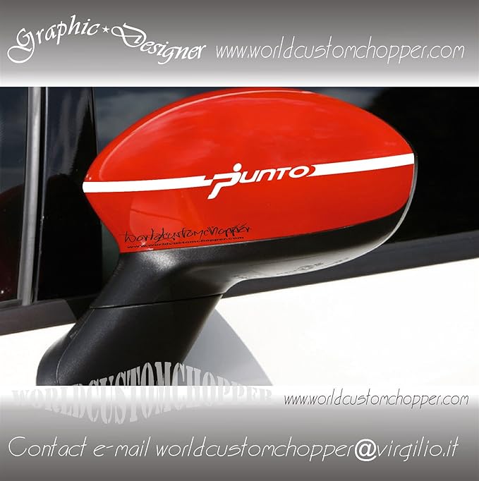 title=2 ADESIVI SPECCHIETTI FIAT GRANDE PUNTO DECAL GRAFICHE AUTO TUNING (ROSSO)