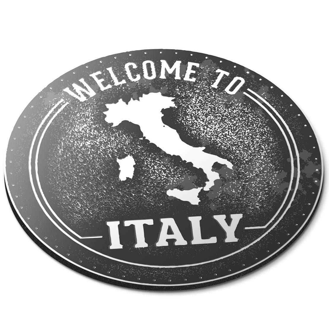Comfortable Round Mouse Mat (bw) - Welcome To Italy Italian Travel Map 20 cm round (7.9 inches) for Computer & Laptop, Non-slip Base #40573