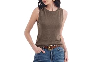 C202 Women's Crew Neck Lightweight Sweater Loose Fit Casual Tank Tops Sleeveless Pullover Tops