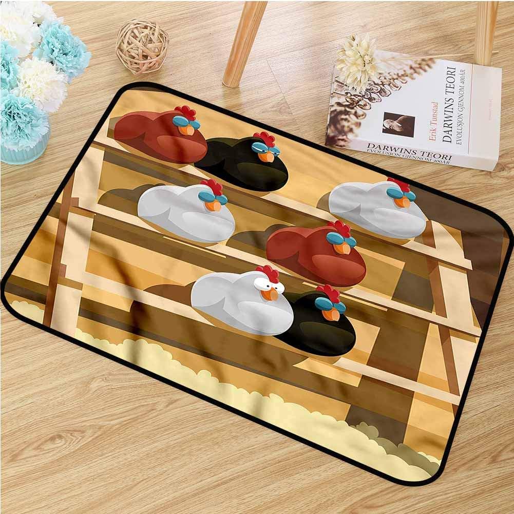 TBRfine Chicken, Door Mats, Hen Group Sleeping on Perch, Customize Bath Mat with Non Slip Backing, 16"x24"