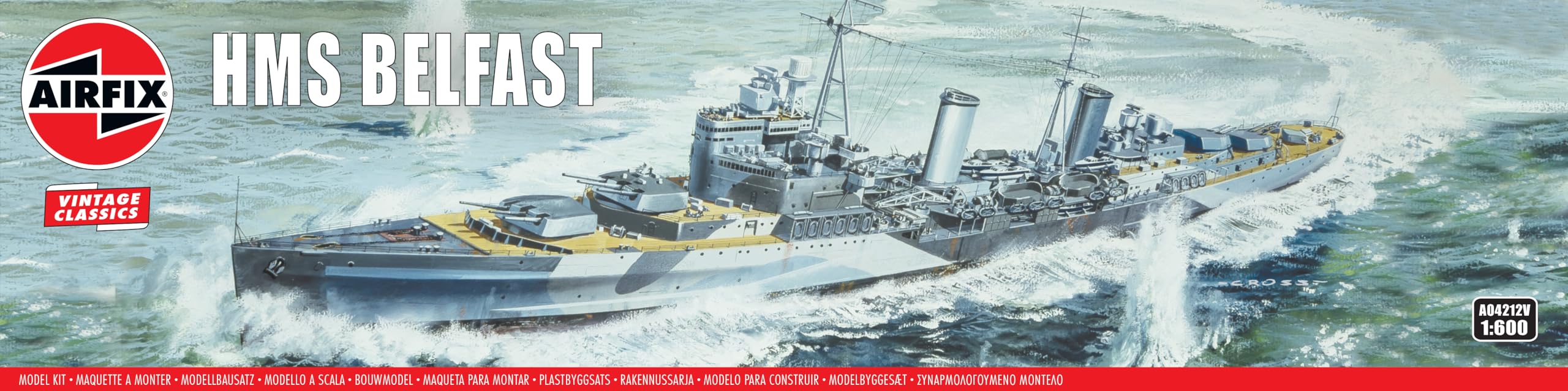 Airfix Vintage Classics Set - A04212V HMS Belfast - Plastic Model Ship Kits for Adults & Children 8+, Set Includes 250 Pieces - 1:600 Scale Model Ship Set