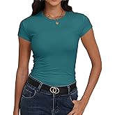 Roselux Women's Crew Neck Short Sleeve Fitted Shirts Basic Stretchy T-Shirt Summer Workout Casual Tops