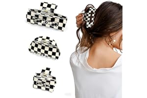 3 PCS Checkered Hair Claw Clips for Thick and Thin Hair Large Hair Clips Square Y2K Hair Checker Barrettes Black And White Ch
