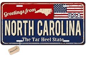 Amcove License Plate Greetings from North Carolina Vintage Rusty Metal Sign with American Flag Vanity Metal Novelty License Plate Tag Sign,6 X 12 Inch