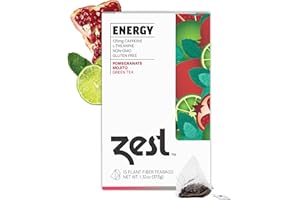 Zest Energy Green Tea – Pomegranate Mojito High Caffeine Tea Bags for Focus & Morning Energy – Natural Caffeinated Tea with 135mg Caffeine – Coffee Substitute – 15Ct Box, Non-GMO & Keto Friendly