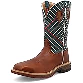 Twisted X Men's 12" Alloy Toe Western Work Boot, Square Toe with Cellstretch, Cognac & Dark Green, 8.5 EE