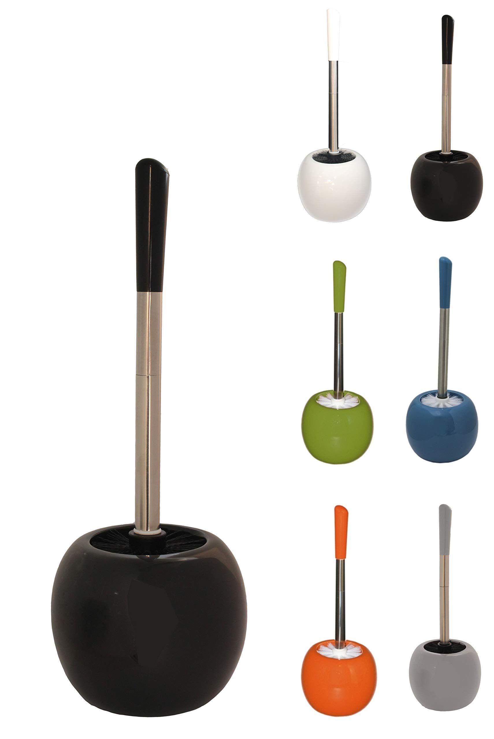 Brushmann Round Ceramic Toilet Brush Set (Black)