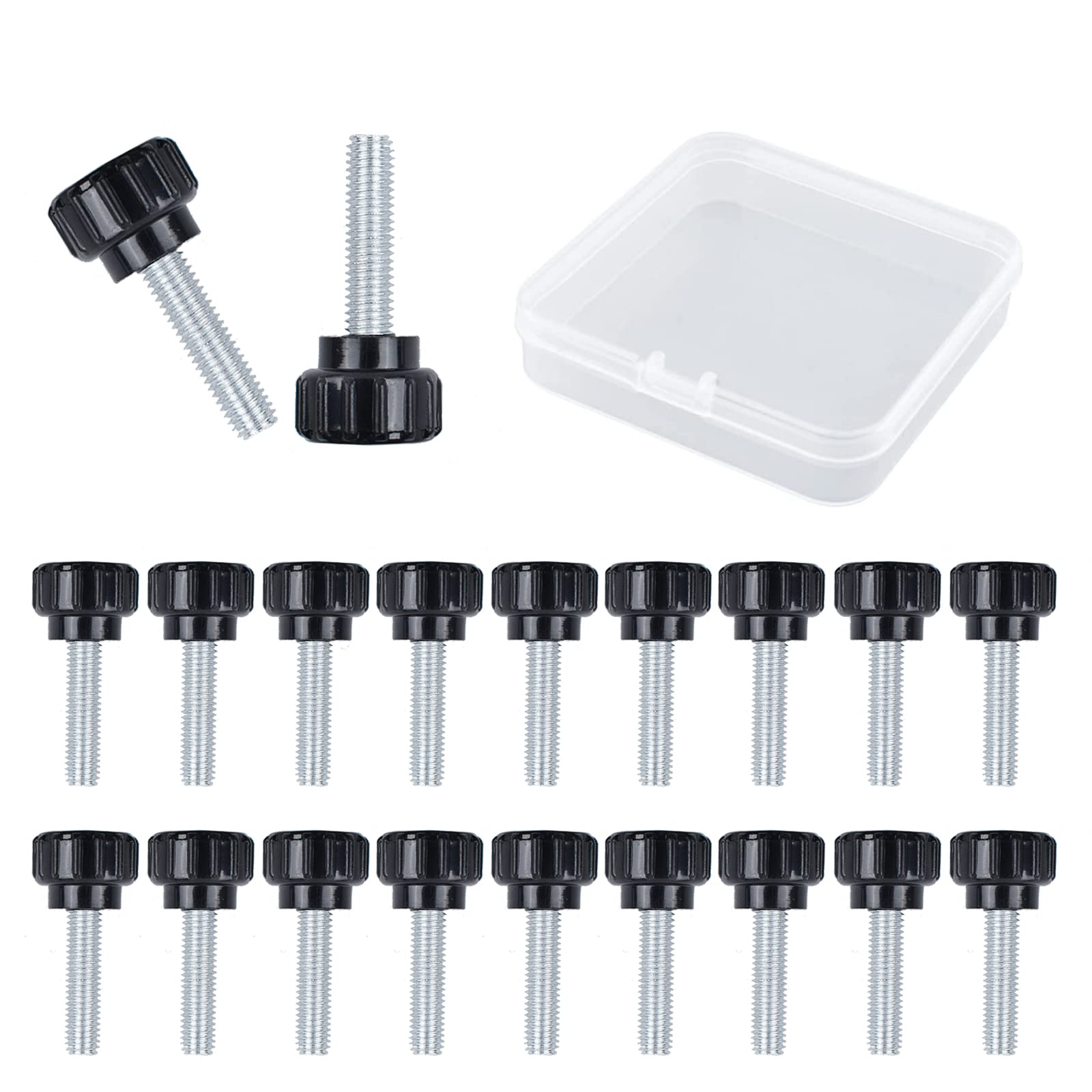 MOROBOR Knurled Thumbscrew Screw, 20pcs M5 x 20mm Carbon Steel Threaded Knurled Thumbscrew Grip Knobs Thumb Screw for Machinery Latche with Storage Case — image 1