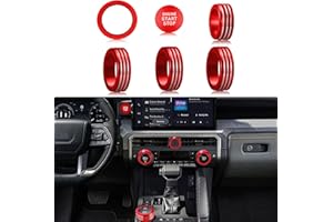 HDUFC for Toyota Tacoma 2024 2025/4Runner/4Runner Hybrid 2025 One Touch Start, Screen Center Console Button Knob Cover Ring Air Conditioner AC Switch Audio Aluminum Alloy Parts 6pcs (14-inch Screen, red)