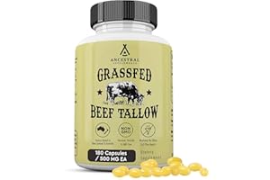 Ancestral Supplements Grass Fed Beef Tallow Capsules, 3000mg, Nourishing Kidney Fat Supplement Supports Bones, Teeth, Gums, Skin, Immune and Overall Health, Non-GMO, 180 Capsules