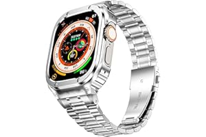 MioHHR Stainless Steel Watch Band with Case Compatible with Apple Watch Ultra 2 1(49mm),Rugged Strap with Metal Protective Bumper Cover for iWatch Band Men(Silver)