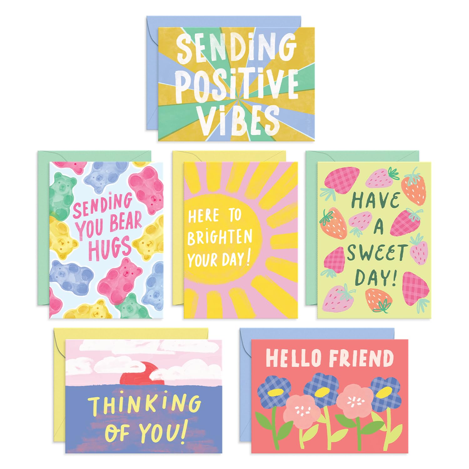 SWEETZER & ORANGE S&O Fun Thinking of You Cards with Envelopes - Colorful Notes Pack of 24 Box - Blank Inside Encouragement Cards with Covers- Bulk Boxed Greeting sheets in various Designs-4x5.5"
