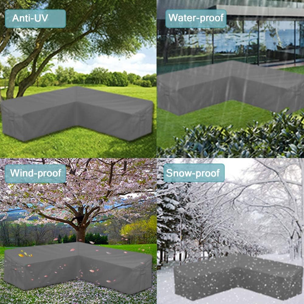 STARTWO Outdoor V Shaped Sectional Sofa Cover, Heavy Duty Waterproof Patio Sectional Furniture Set Covers Premium Durable Fabric Garden Couch Protector Designed with Windproof Straps Air Vent(Gray) : Garden & Outdoor