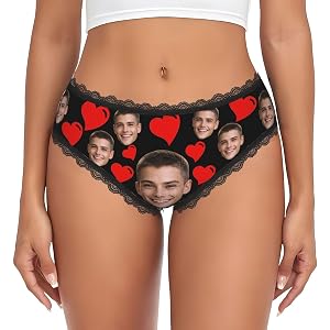Custom Face Underwear for Women Personalized Photo Panties Funny Gag Gift Heart Print Briefs for Girlfriend Wife