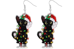 PEALICIOUS Christmas Earrings for Women Cute Cat Earings Christmas Tree Cakes Accessories Gingerbread House Earrings Dangling Pink Xmas Gifts Matching Womens Xmas Costume Holiday Jewelry