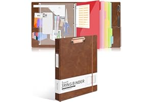 Eyrozill Professional Leather Binder Portfolio with Clipboard, Zipper Pouch, 5 Sheets Plastic Dividers，Leather 3 Ring Binder 8.5 x 11, 1-inch Round Rings, Professional Binder Organizer, Brown