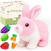 Easfan Walking Rabbit Interactive Electronic Pet Plush Bunny Toy with Sounds and Movements Hoping Rabbit Ears Moving Educational Plush Toy Easter Birthday Gifts for Kids Girls, 7'',White-Pink