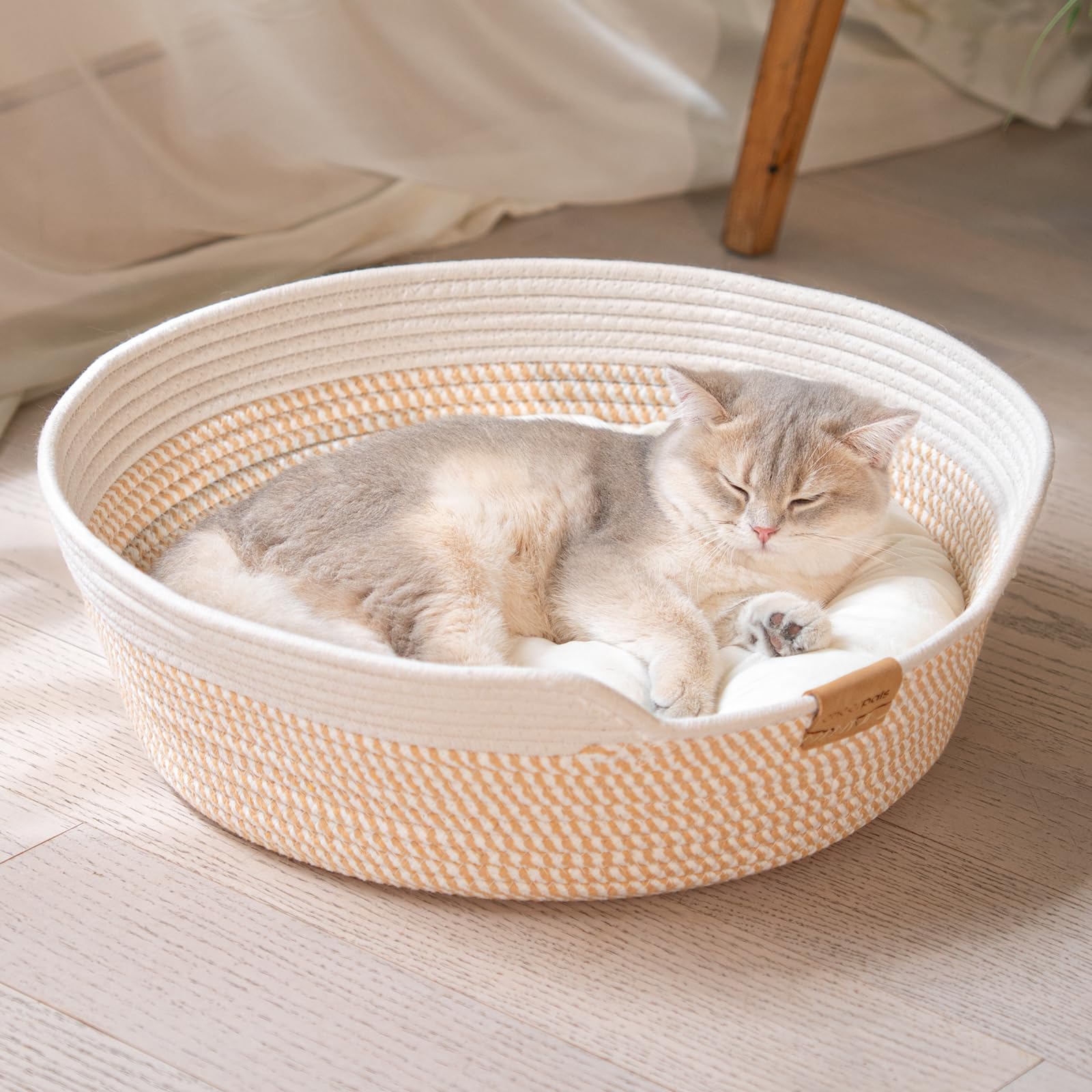 Photo 1 of CHEERHOME PETS Cat Bed Basket with Cushion, Cute Pet Bed for Indoor Cats Couch, Kitten Bed for Medium and Large Cat, All Season Universal (White)
