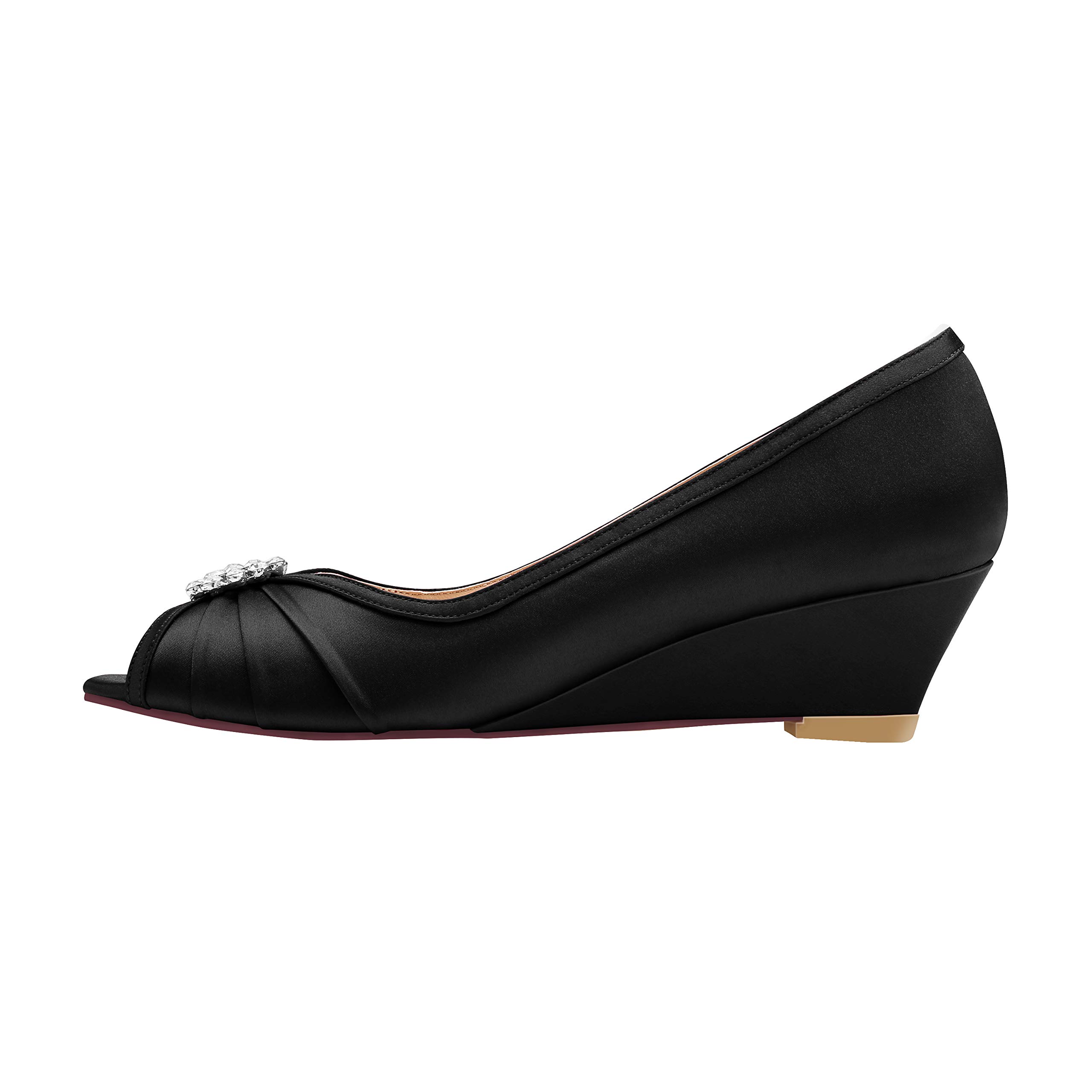 ERIJUNOR Women Comfortable Low Heel Wedges Peep Toe Wedding Shoes - Image 4