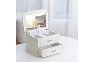 Jozen Gift White Double Layer Ballerina Musical Jewelry Box with Mirror for Girls and Women,Jewelry Storage Music Chest,Gifts for Christmas, Birthday and all Holidays