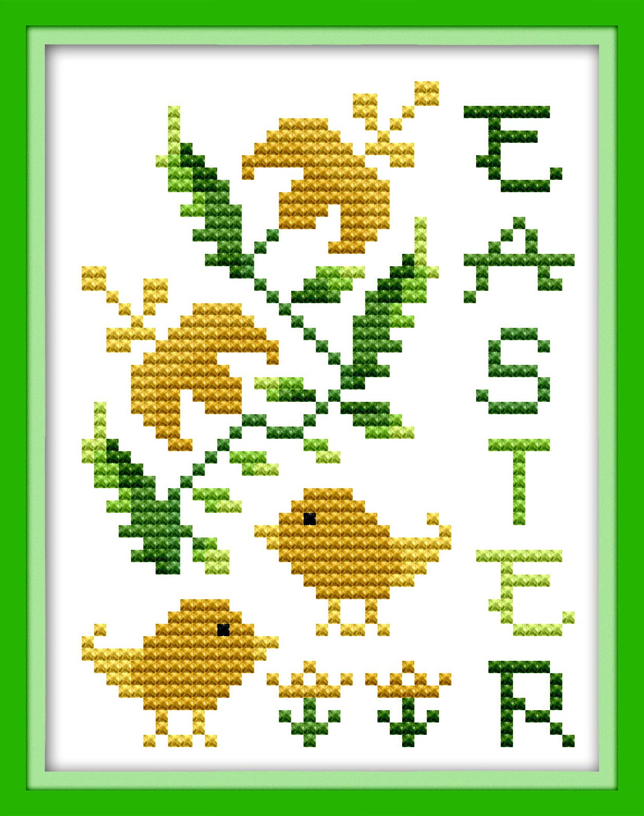 OWN4B Cross Stitch Kits Stamped, Easter-Birds Printed Pattern 11CT 6.3x7.9 inch DIY Embroidery Kit