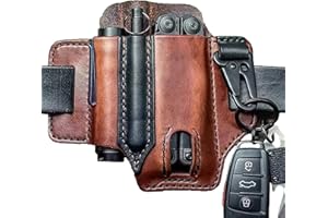 Leather Multi Tool Sheath Pocket Organizer,Multi-Function Tool Sheath for Belt, with Pen Holder, Key Chain, Flashlight Sheath