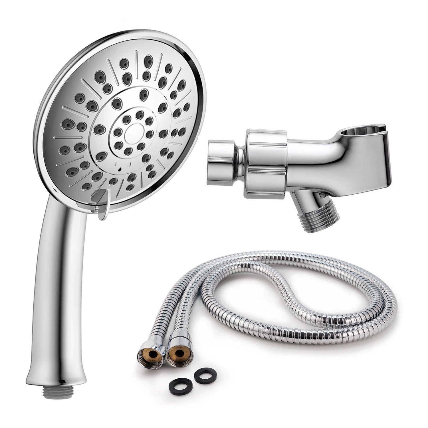 Elvoes High Pressure shower head set 3 spray settings 5” handheld showerhead with hose and bracket holder, adjustable mount,chrome finish, easy to install