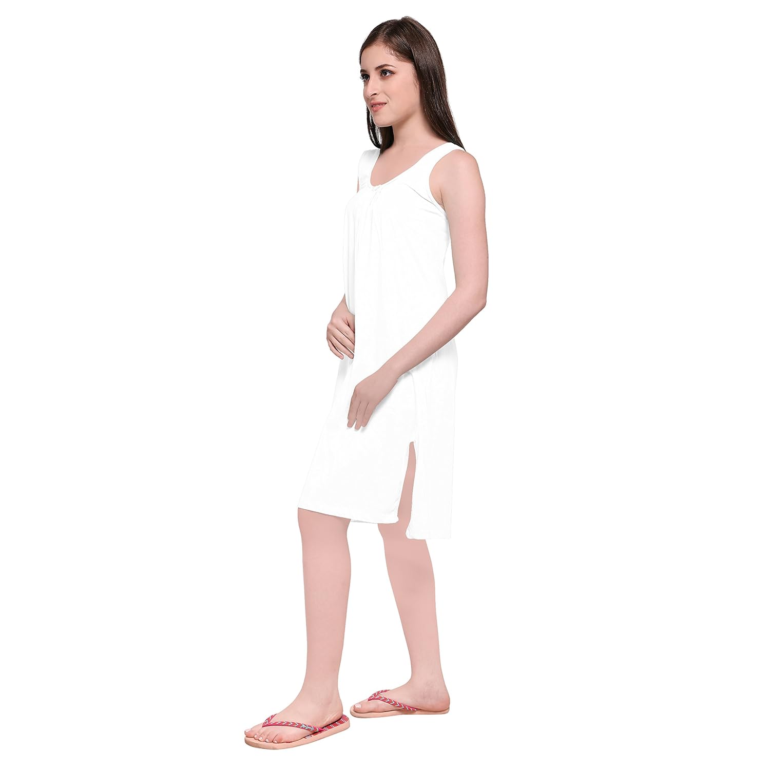 ziya pure cotton sleeveless knee-length short nighty