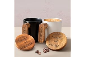UIDMEN Personalized Coffee Mugs with Acacia Wood Handle & Lid, Custom Ceramic Mugs With Engraved Text, Cup for Hot and Cold D