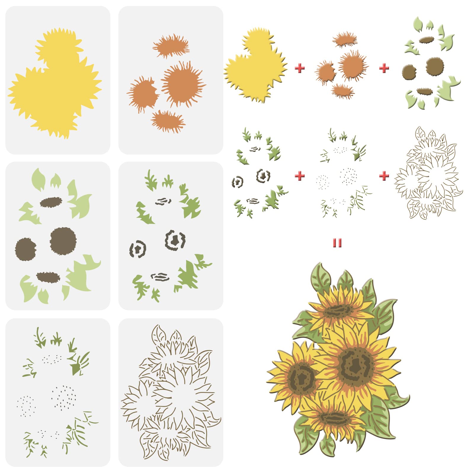Photo 1 of FINGERINSPIRE 6 Pcs Sunflower Stencils Drawing Painting Templates Sets Plastic Layered Sunflower Painting Stencils Sunflower Template Sets for Painting on Wood, Floor, Wall and Tile