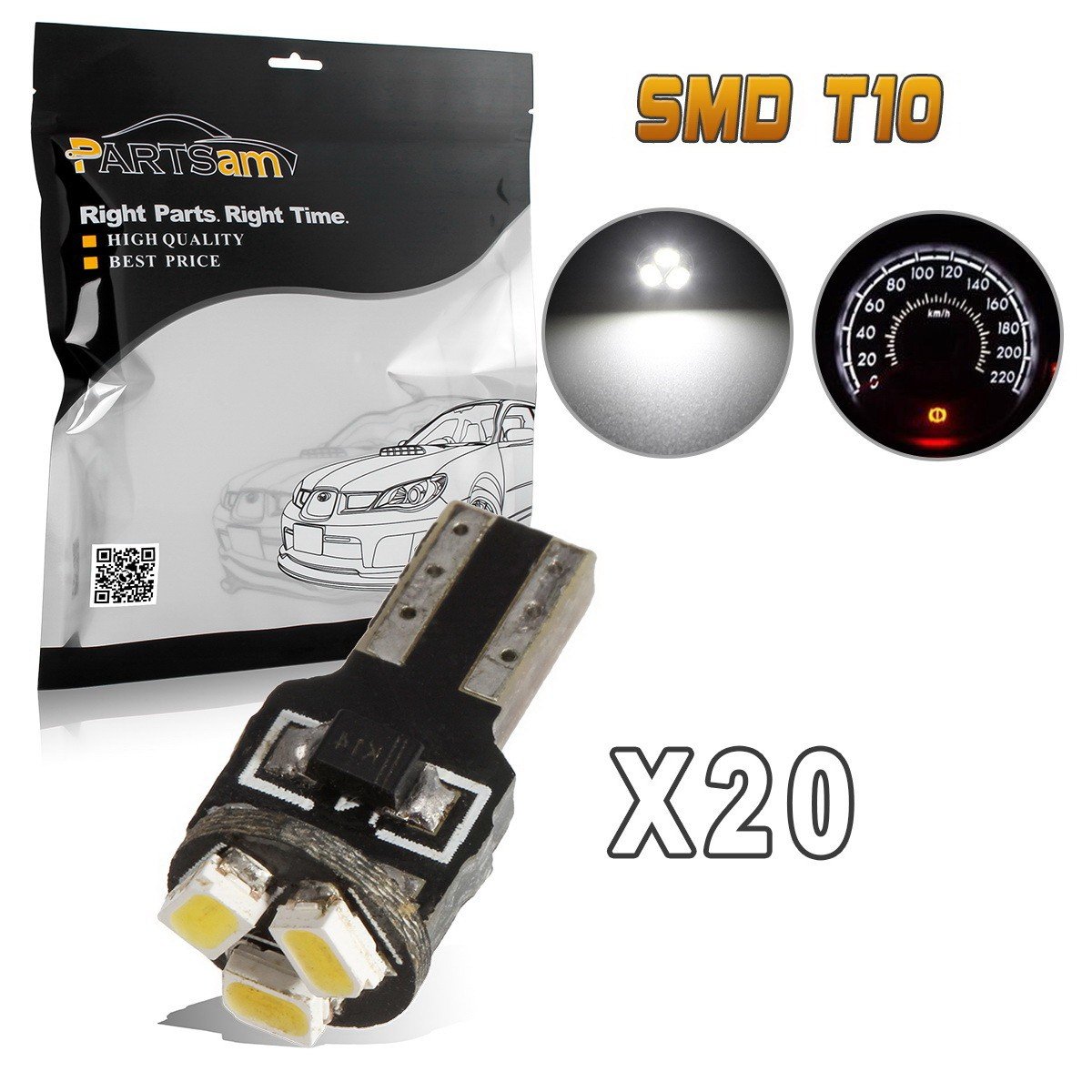 Partsam 20X white T5 74 2721 LED Bulbs Speedometer Dash Gauge Light 17 18 37 70 3SMD