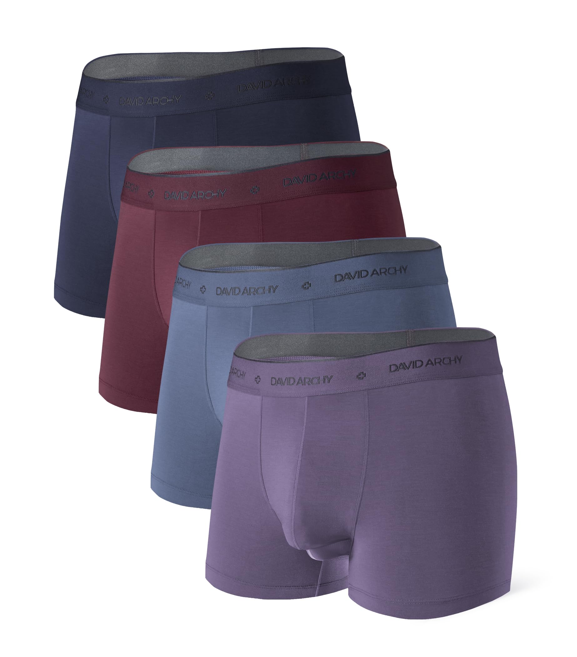 Photo 1 of DAVID ARCHY Men's Underwear Ultra Soft Modal Dual Pouch Trunks Support Ball Pouch Bulge Enhancing Boxer Briefs for Men 4 Pack(L, Navy/Plum/Slate Blue/Dusty Violet)