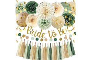 FETETIJD Bridal Shower Decorations Sage Green Bachelorette Party Decorations Bride To Be Banner Olive Sage Green Paper Pom Poms Paper Tassel Garlands Wedding Shower Party Decor