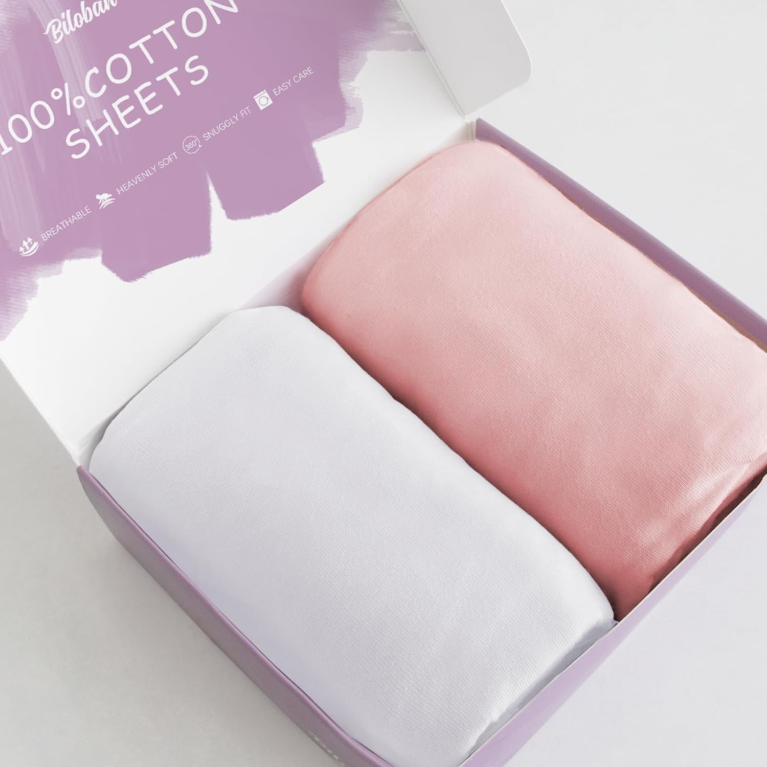 Next To Me Crib Sheets 83x50cm, 2 Pack of 100% Jersey Knit Cotton Baby Sheets Fitted, Compatible with Chicco Next to Me Crib & Tutti Bambini CoZee Co-sleeper, White & Pink — image 1