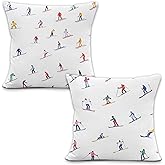 LRyeisahh Vintage Winter Ski Throw Pillow Covers, Winter Home Decor, Snowy Mountain Landscape Skiing Decorative Pillowcases Cushion Cases for Bedroom Living Room Decor, 18x18 Pillow Covers Set of 2
