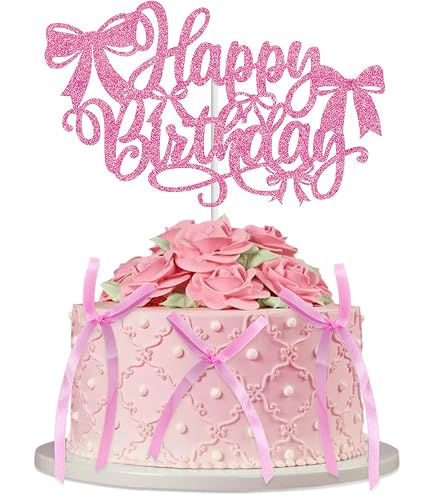 Bow Happy Birthday Cake Topper - Pink Bow Coquette Party Decor For 10th, Sweet 16, 21st Birthdays - View #8