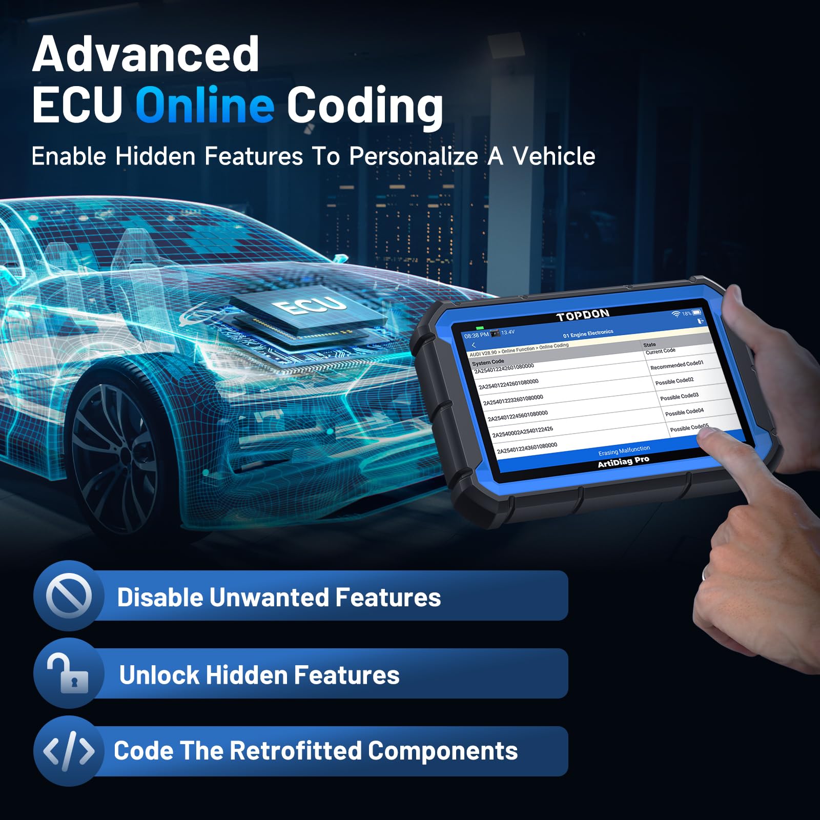 TOPDON ArtiDiag Pro OBD2 Scanner Diagnostic Tool, ECU Coding, Bidirectional Scan Tool with 35+ Services, V.A.G Guided, FCA SGW/R.e.Nault, Can FD DoIP/All Systems