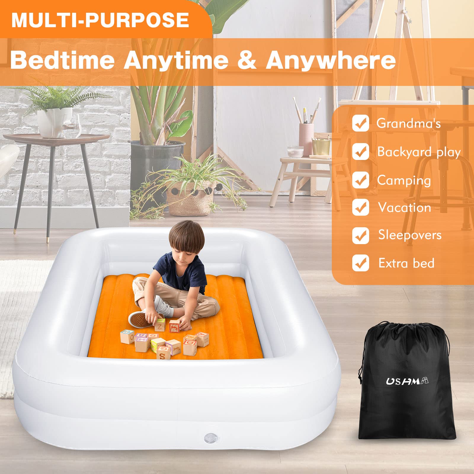 Upgrade Toddler Travel Bed [4-Side] | Both Side Usable Toddler Air Mattress | Inflatable Toddler Bed | Portable Inflatable Kids Travel Toddler Bed | Kids Blow Up Mattress with Sides
