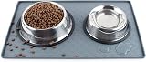 Coomazy Cat & Dog Feeding Mat Silicone Waterproof Bowl Tray Grey 18.9x11.8in