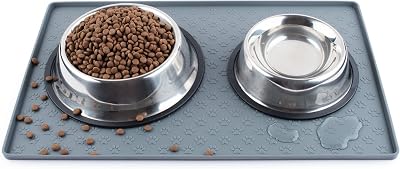 Coomazy Cat & Dog Feeding Mat Silicone Waterproof Bowl Tray Grey 18.9x11.8in