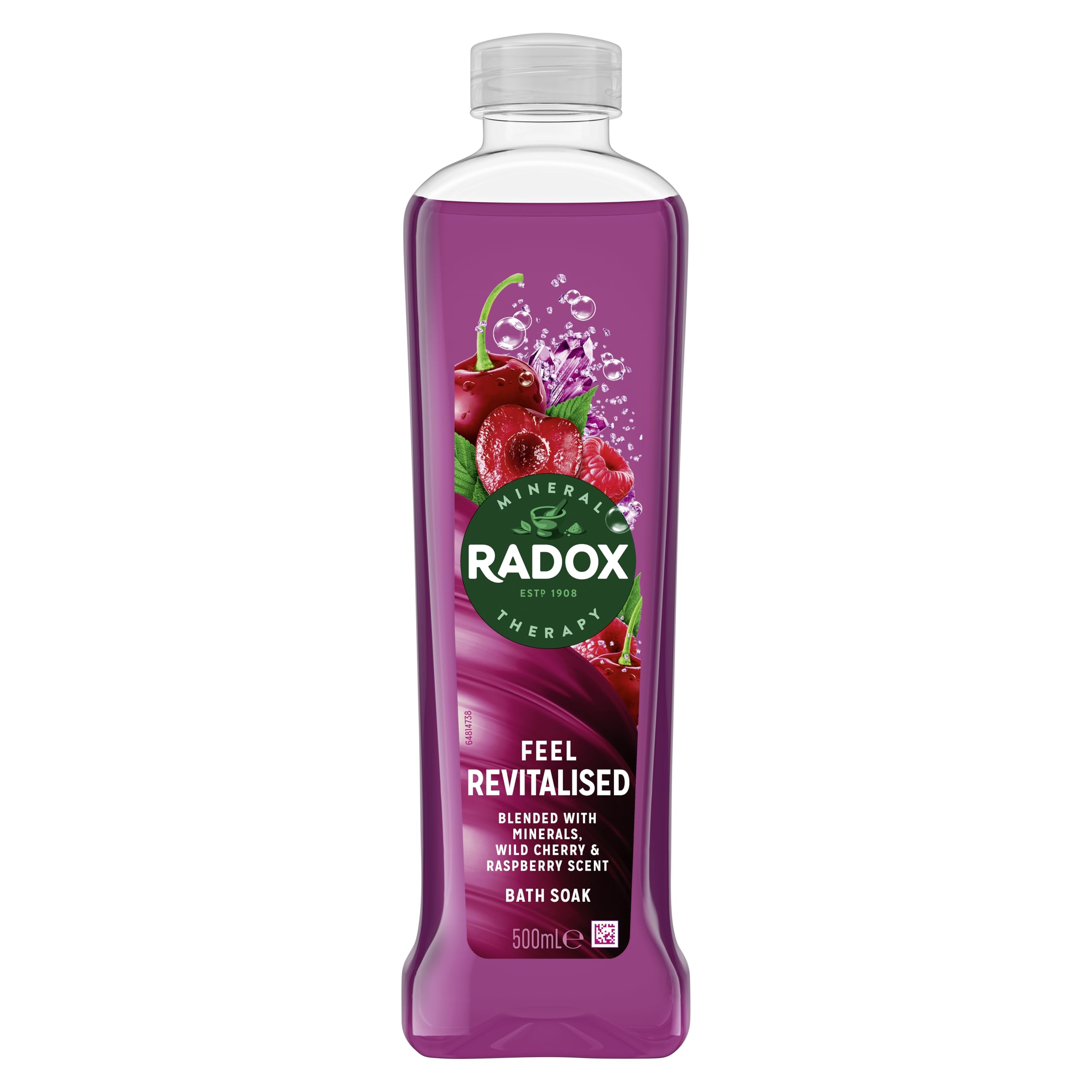 Radox Mineral Therapy Feel Revitalised Bath Soak Bath Gel Uniquely Blended with Minerals, Herbs and a Wild Cherry & Raspberry Scent for a Soothing Bubble Bath 6X 500 ml