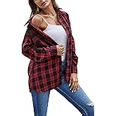 Shebote Womens Classic Plaid Shirt Long Sleeve Cotton Button Down Up Shirts Stylish Oversized Loose Fit Blouse V Neck Tops